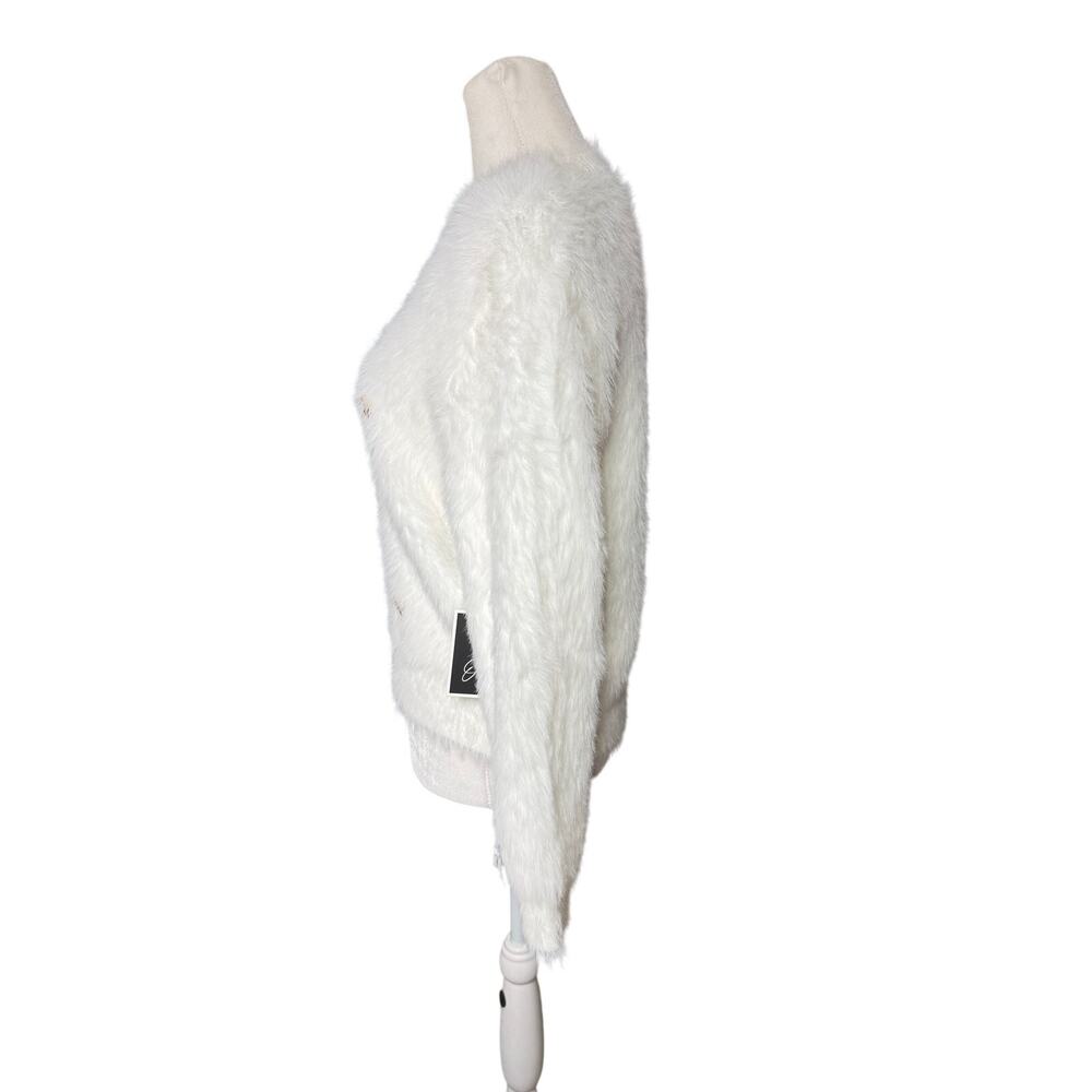 On 12th White Fuzzy Gold Bow Sweater Size Medium NWT Coquette Balletcore - Picture 4 of 12